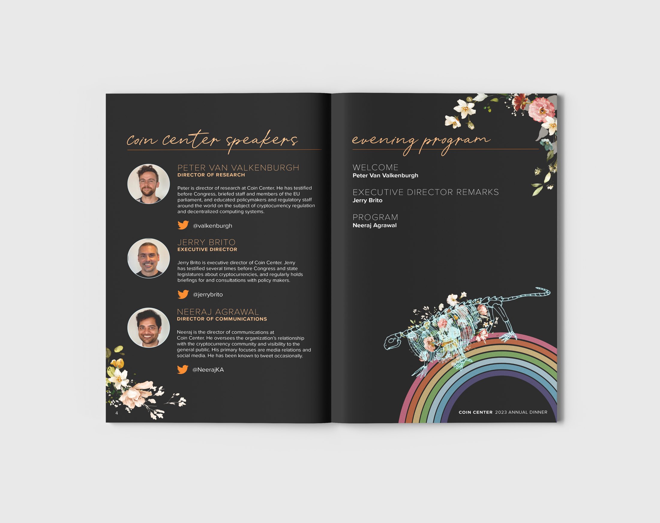 Coin Center Annual Dinner program design
